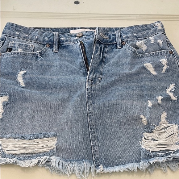 KanCan Light Blue Distressed Mini Skirt - Picture 1 of 6